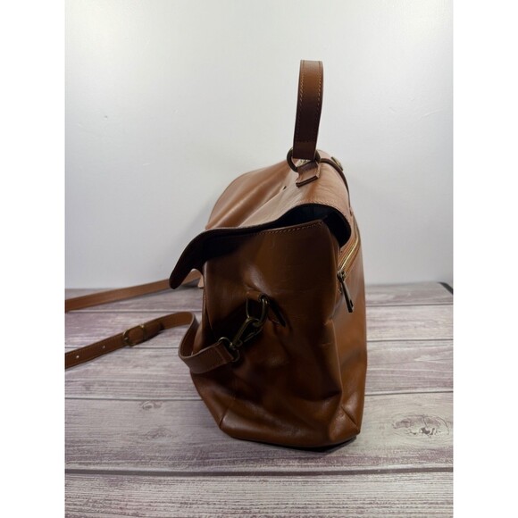 Valentina Fiore Large Tan/Brown Italian 100% Leather Saddle Handbag Purse - Picture 9 of 16